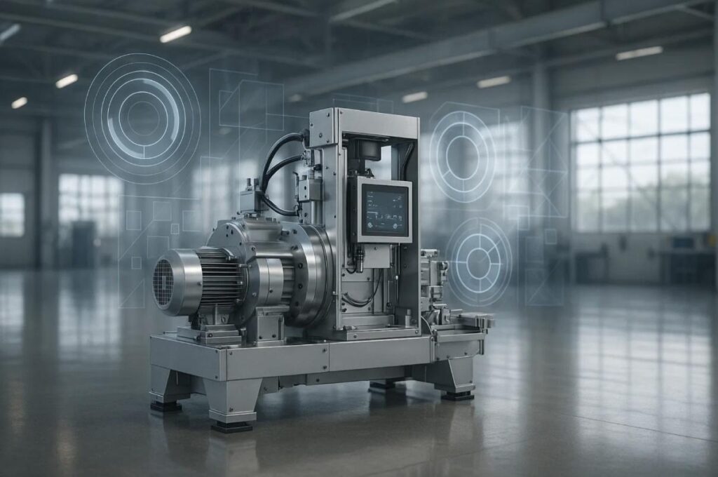 Eine Sondermaschine in eine Fabrikumgebung.